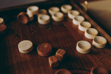Handmade wooden backgammon for playing with natural wood