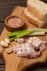 Salted bacon with onion and garlic