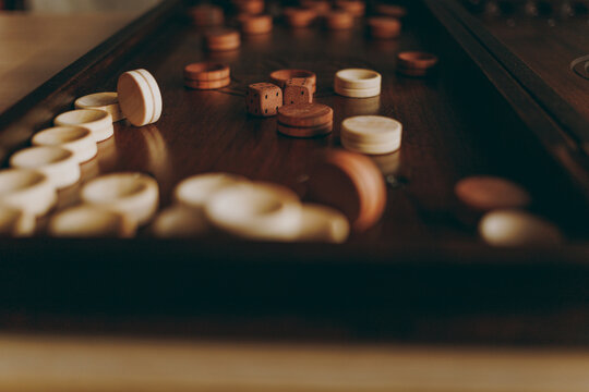 Handmade wooden backgammon for playing with natural wood