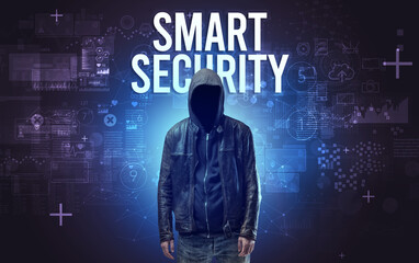 Faceless man with online security concept