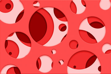 3d red white circle wall with random hole pattern decoration