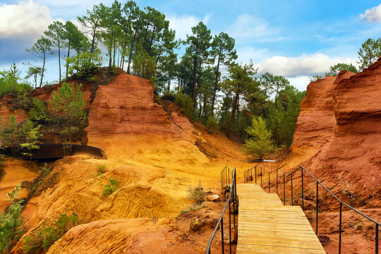 Colorful former ochre quarries of the Apt valley, Vaucluse  region, France