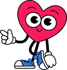 Heart Character pose stand and finger pointing a little bit up 
