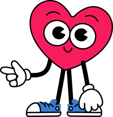 Heart Character pose stand and finger pointing forward 