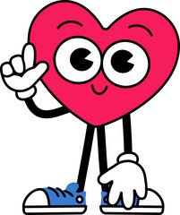 Heart Character pose stand and finger pointing up 
