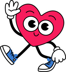 Heart Character pose walking and hand up like say hi 