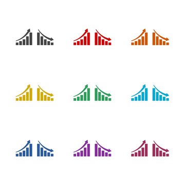 Charts going up and down  icon isolated on white background. Set icons colorful