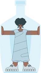 The woman is inside the bottle. Alcoholism and addiction.