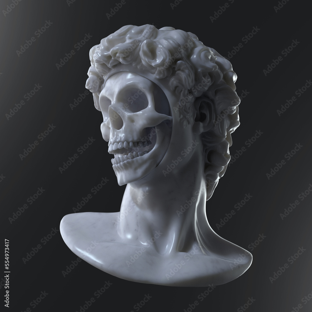 Fototapete abstract digital illustration from 3d rendering of a classical white marble head bust missing face u