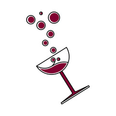 Glass of sparkling burgundy wine with bubbles rising up, stylish vector illustration.