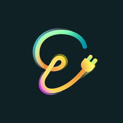 Obraz premium Number nine logo made of curved vivid gradient line with plug icon and rainbow shine.