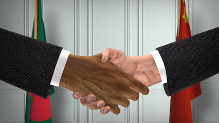 Bangladesh and China Officials Business Meeting. Diplomacy Deal. Partners Handshake