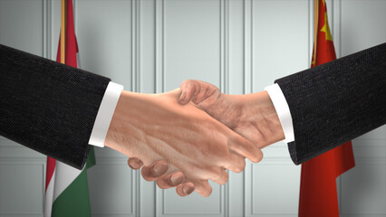 Hungary and China Officials Business Meeting. Diplomacy Deal. Partners Handshake