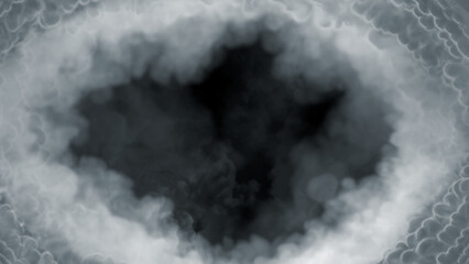 Blue smoke tunnel or clouds content frame, isolated - object 3D illustration