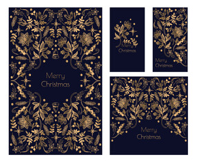 Card with gold Christmas elements. Vector. - 554975083