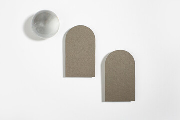 Arch shape template in abstract style. Holiday greeting and business card. Minimal geometric background. Vintage design template.