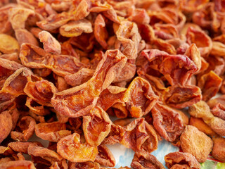 dried fruits, drying homemade fruit, natural dried apricots in the sun,