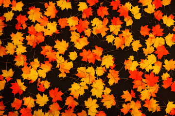 Illustration of autumn maple leaves outdoors, generative ai