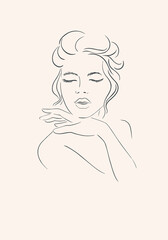 Line Art Illustration. Portrait of A Woman. A Woman's Face - 554976619