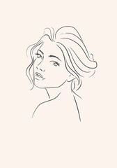 Line Art Illustration. Portrait of A Woman. A Woman's Face - 554976628