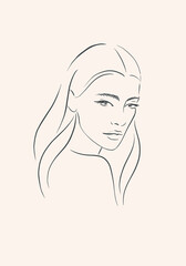 Line Art Illustration. Portrait of A Woman. A Woman's Face - 554976629