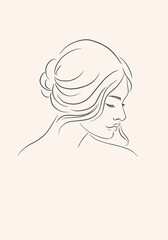 Line Art Illustration. Portrait of A Woman. A Woman's Face - 554976636