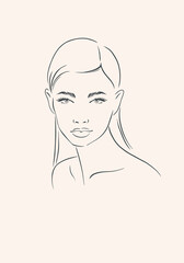 Line Art Illustration. Portrait of A Woman. A Woman's Face - 554976637