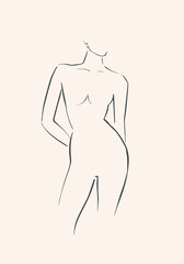 Simple hand drawn trendy line silhouette woman. Modern minimalism art, aesthetic contour. Abstract women's silhouette, minimalist style. Scandinavian print	
