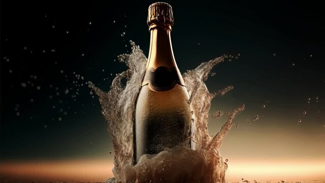 Cinemagraph of bottle of champagne with splash of water
