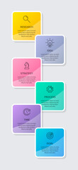 Vertical infographic design with icons and 6 options or steps. Thin line. Infographics business concept. Can be used for info graphics, flow charts, presentations, mobile web sites, printed materials.