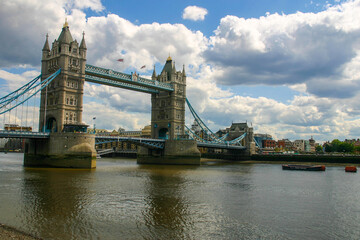 Fototapeta na wymiar London, England, in the Summer looking at the Tower Bridge