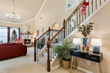 living room with staircase