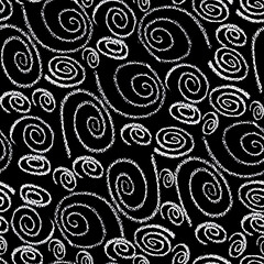 Seamless graphic pattern. Curls of various shapes on a dark background. Wrapping paper, textiles, fabrics.