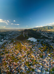 Aerial view of Auditorio Guelaguetza on a hillside (Fortine Hill) above the city of Oaxaca in Mexico.