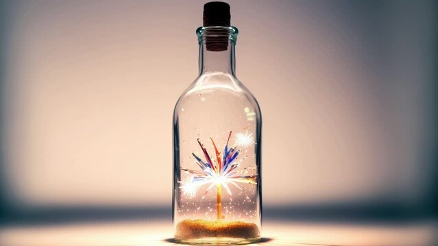 Cinemagraph of glass bottle with firework inside
