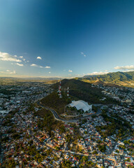 Aerial view of Auditorio Guelaguetza on a hillside (Fortine Hill) above the city of Oaxaca in Mexico.