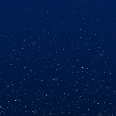 Naklejka na ściany i meble Snowfall at night. Falling snowflakes on dark background. Galaxy stars on night sky. Splattered particles, dots, specks, splashes, drops, spray texture. 