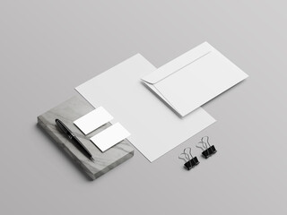 Elegant High-Level View Business Letterhead and Business Card Mockup with Marble