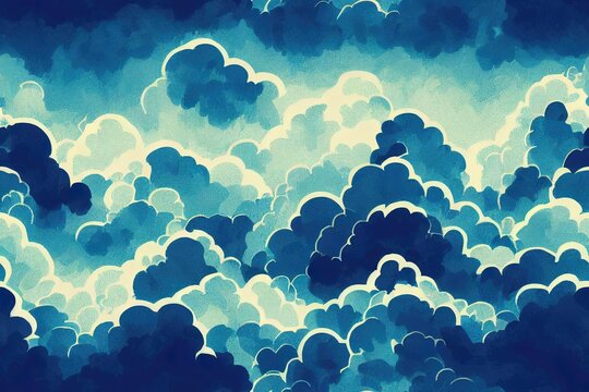 Abstract blue sky with churning clouds. seamless pattern evoking the aesthetic of impressionist art. Generative AI