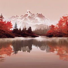 autumn mountain and lake in the alps, illustration created with Generative AI