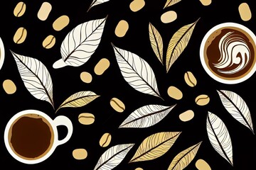 Artwork depicting coffee. Artistic line pattern , seamless background. Generative AI