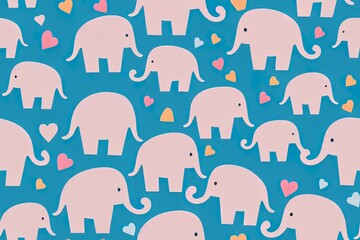 Elephant greeting card and seamless pattern ideal for baby shower invitations, nursery prints, kids' clothing, gift wrap, and fabric crafts. This is a image. Generative AI