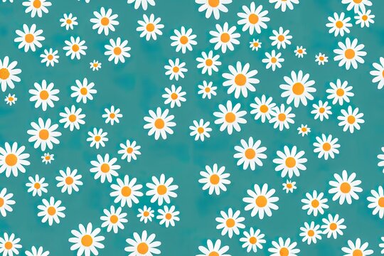 Dainty daisies dot a green backdrop in this cheerful design. Generative AI
