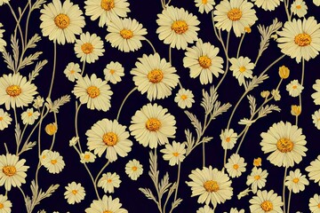 Obraz premium A seamless black flower design. Plants with flowers. Generative AI