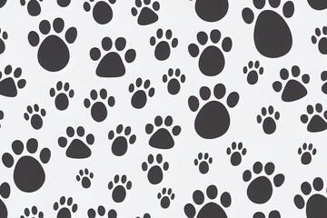 Naklejka na ściany i meble Seamless pattern of dog paws, cat footprints, bear paws, french bulldog paws, and tiles with a doodle of a Generative AI