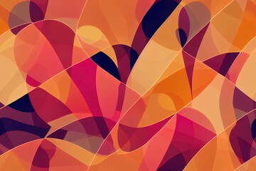 Decorative seamless pattern illustration with abstract flower elements and curving lines. Orange and its many tints serve as a colorful decorative backdrop. Generative AI