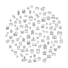 Commerce concept in circle with clean and simple icons, Infographic idea of making creative products. Template for website banner, flyer and poster.