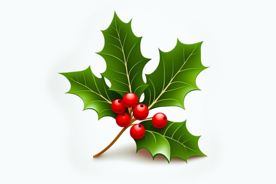Illustration of a Holly with Berries a Christmas Holiday Plant. Isolated on White. Holly Berry Icon.