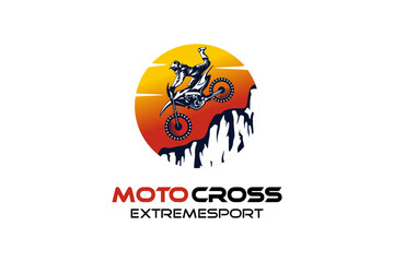 Motocross logo design, freestyle motocross extreme sport with cliff and sunset concept