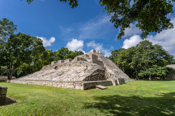 The ruins of a beautiful pyramids in the archaeological zone of Edzna in Mexico.